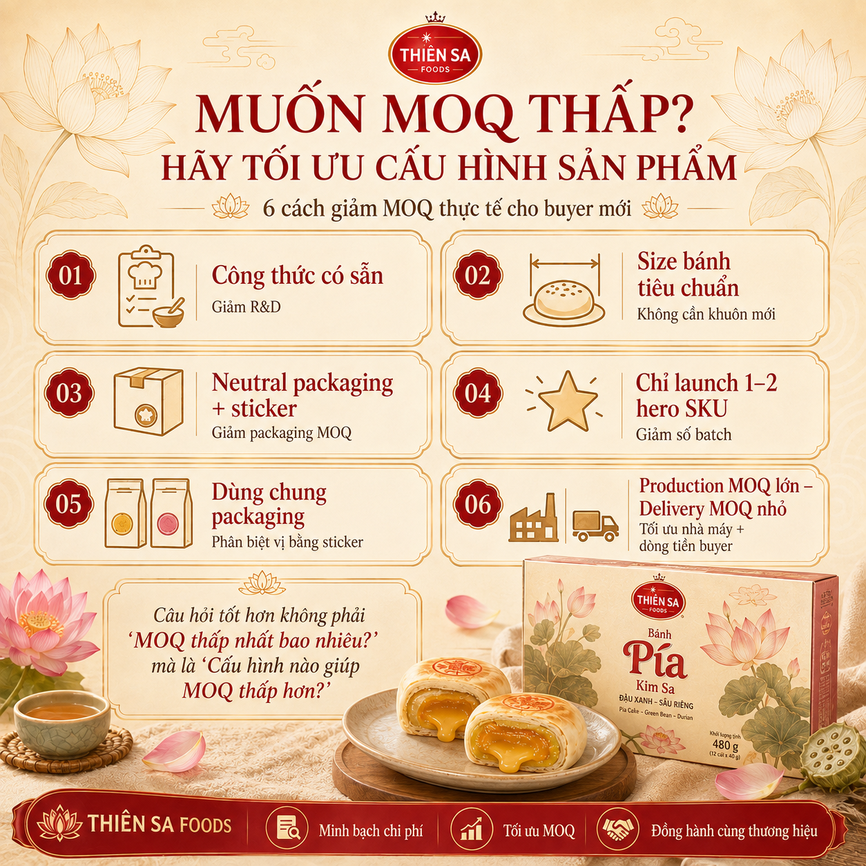 cách giảm MOQ OEM bánh Pía